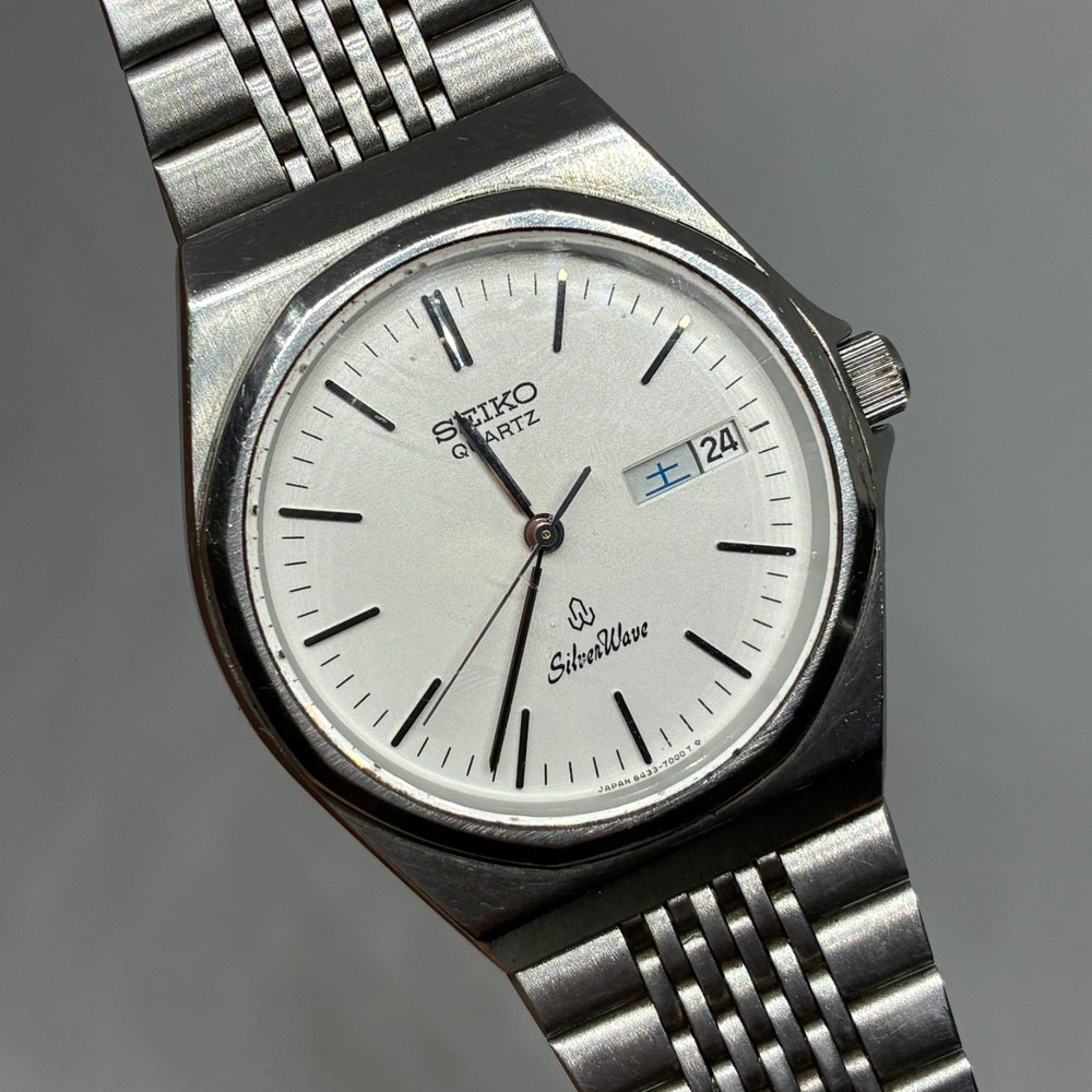 Vintage Seiko Silver Wave 6433-7000 White Day Date Men's Watch - Working!
